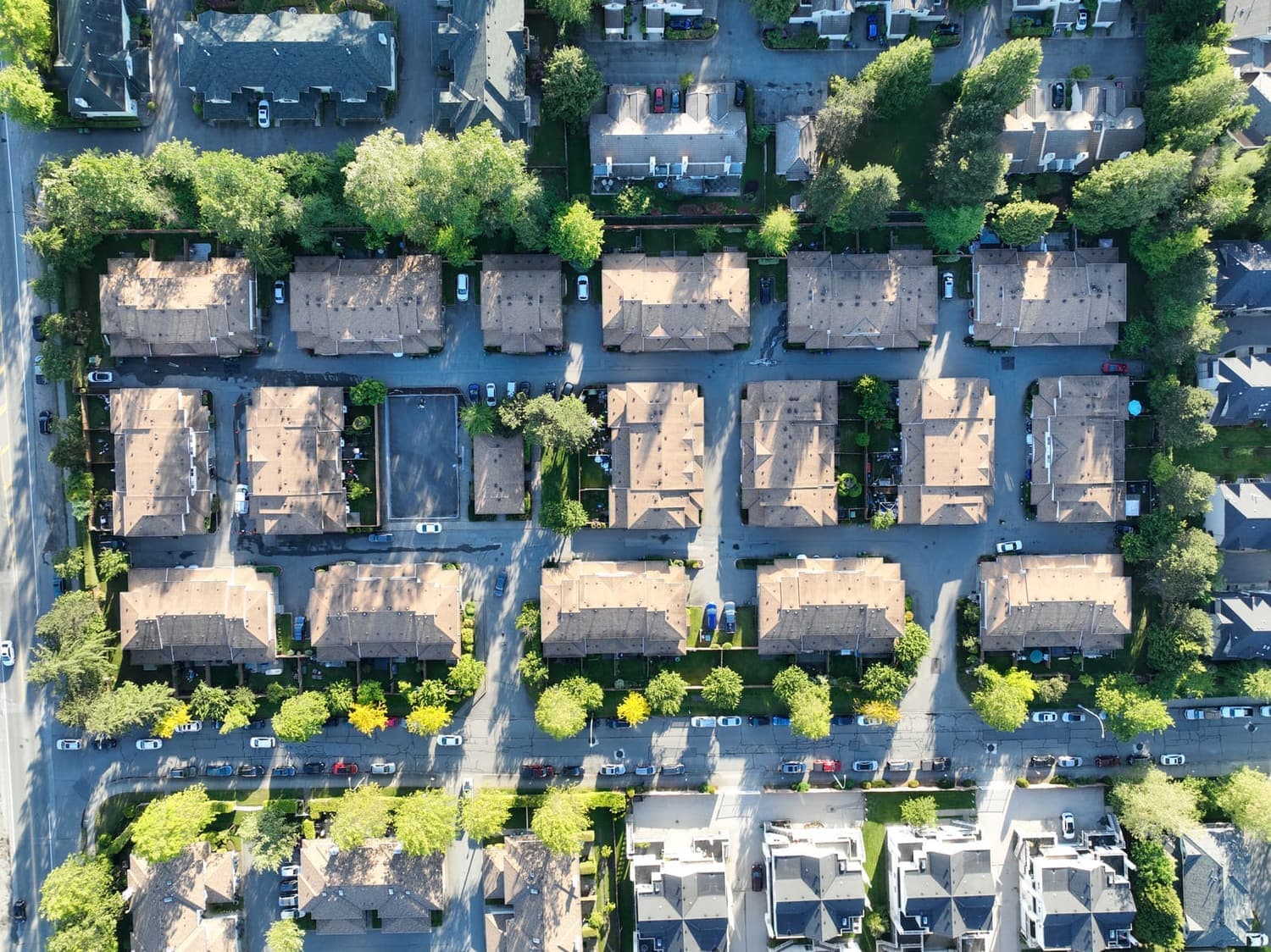 Aerial view of a townhouse strata complex suited to coordinated lighting