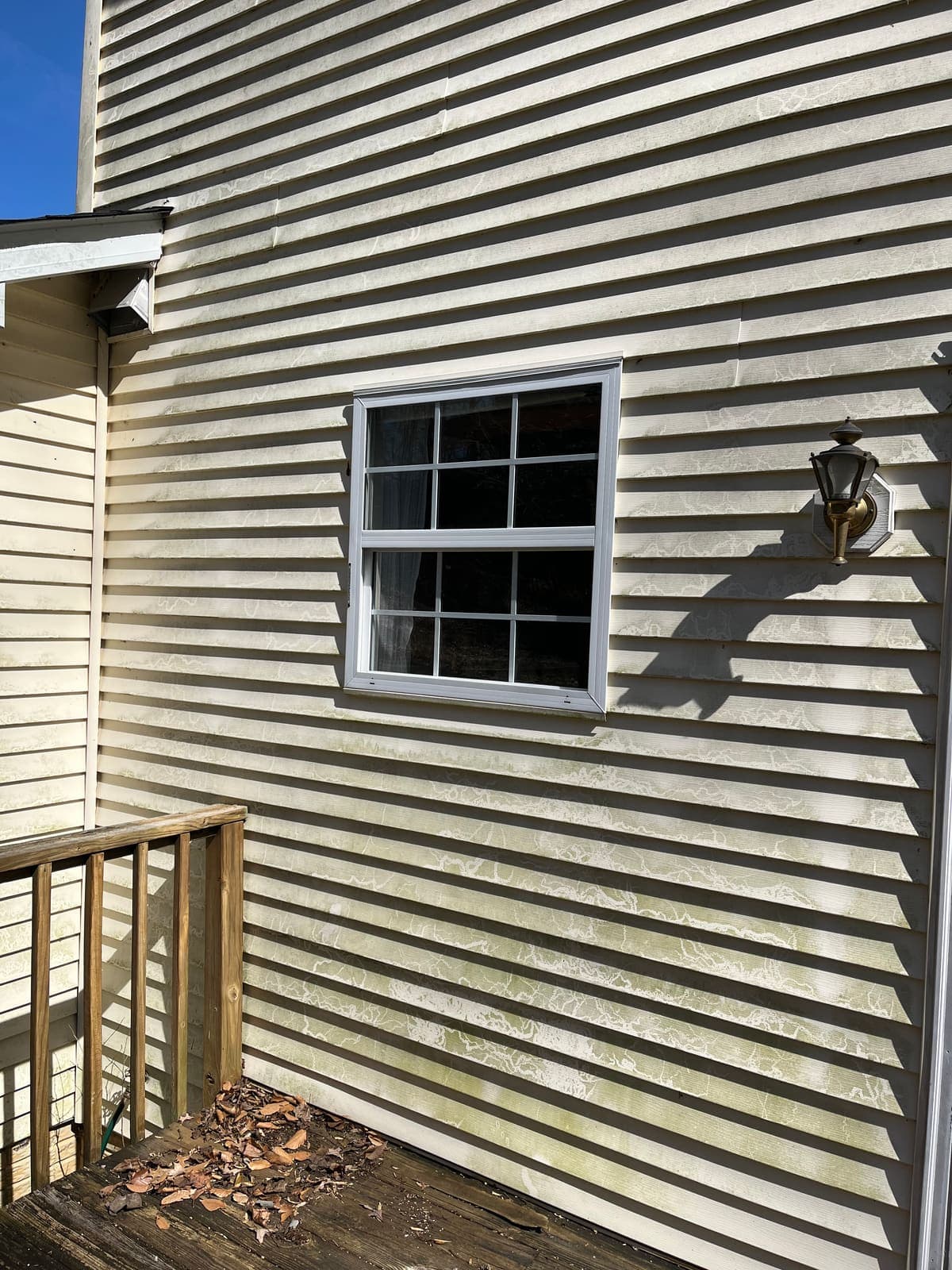 Side of house siding and window before washing