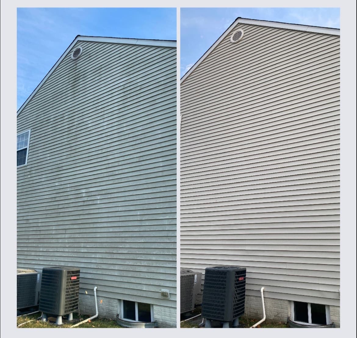 Rotary surface cleaner pressure washing a concrete driveway, showing the clean strip against dirty concrete — Pressure Washing in Chilliwack, BC